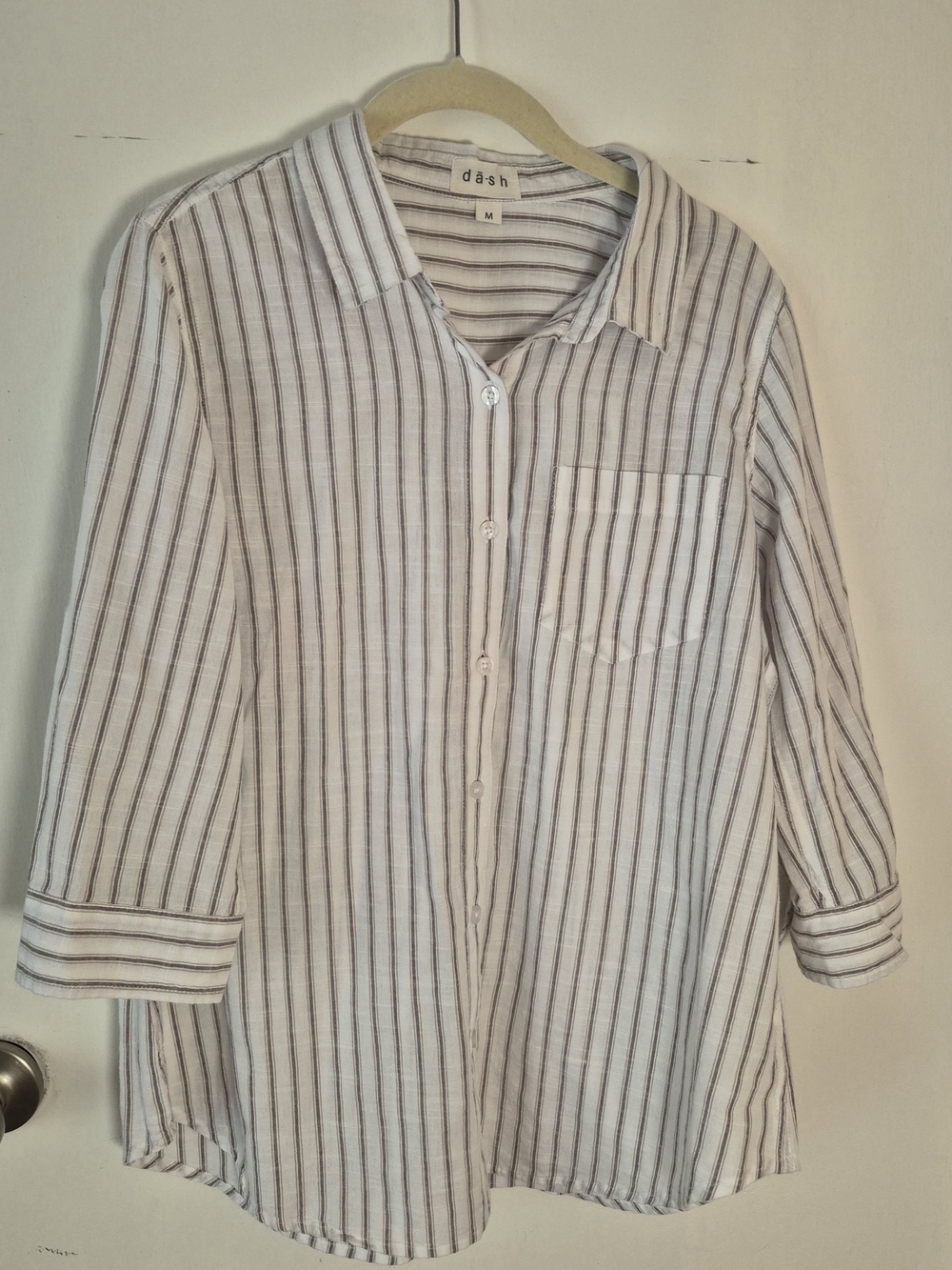 NWT Cream & Brown Striped Button-Down Woman Top